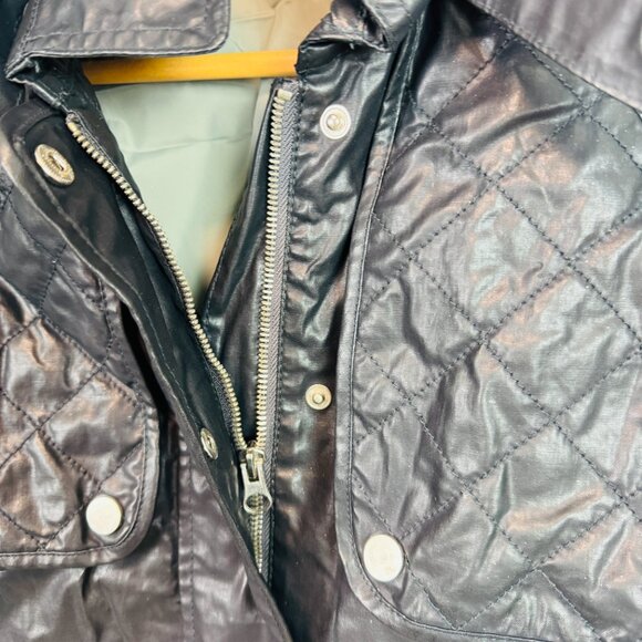 Trina Turk Faux Leather Jacket Womens 4 black slick look hooded coat - Picture 6 of 9